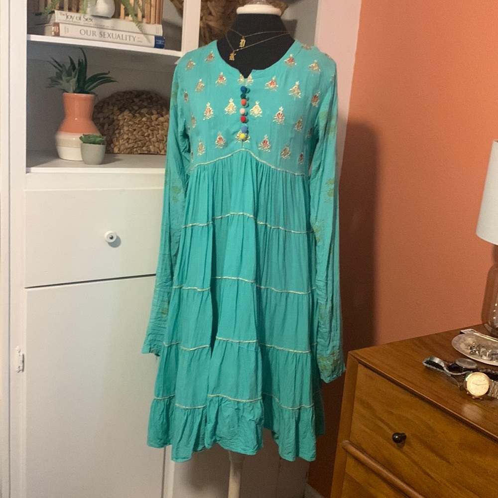 Handmade turquoise sari dress